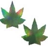 PASTEASE Indica Pot Leaf: Green Holographic Weed Nipple Pasties ACCESSORIES