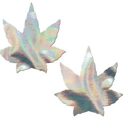 PASTEASE ACCESSORIES Indica Pot Leaf: Silver Holographic Weed Nipple Pasties