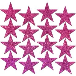 PASTEASE Body Minis: 16 Mini Hot Pink Glitter Stars Nipple & Body Pasties ACCESSORIES