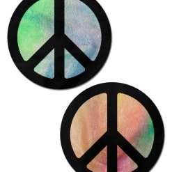 PASTEASE ACCESSORIES Peace Sign: Pastel Tie-Dye Rainbow Peace Sign Nipple Pasties