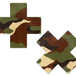 PASTEASE Plus X: Green Camo Cross Nipple Pasties ACCESSORIES