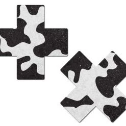 PASTEASE ACCESSORIES Plus X: Black & White Cowgirl Print Cross Nipple Pasties