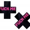 PASTEASE HEADBANGER COLLECTION Plus X: Liquid Black Cross With Pink 'Fuck Me' Nipple Pasties