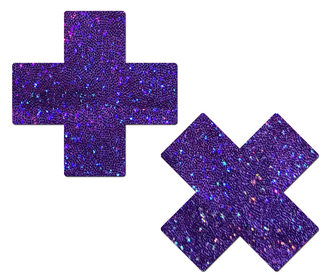 PASTEASE ACCESSORIES Plus X: Glitter Purple Cross Nipple Pasties 3 PASTEASE ACCESSORIES Plus X: Glitter Purple Cross Nipple Pasties