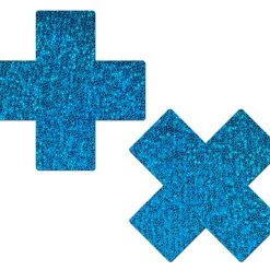 PASTEASE Plus X: Glitter Turquoise Cross Nipple Pasties ACCESSORIES