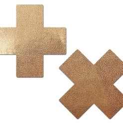 PASTEASE Plus X: Liquid Rose Gold Cross Nipple Pasties ACCESSORIES