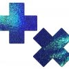 PASTEASE ACCESSORIES Plus X: Liquid Spectrum Blue Cross Nipple Pasties