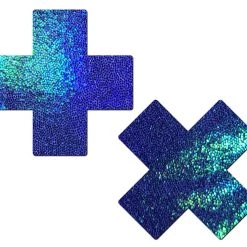 PASTEASE ACCESSORIES Plus X: Liquid Spectrum Blue Cross Nipple Pasties