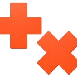 PASTEASE ACCESSORIES Plus X: Neon Orange Cross Nipple Pasties