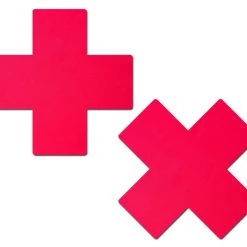 PASTEASE Plus X: Neon Red Cross Nipple Pasties ACCESSORIES