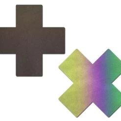 PASTEASE Plus X: Reflective Rainbow Cross Nipple Pasties ACCESSORIES