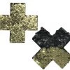 PASTEASE Plus X: Gold & Black Flip Sequin Cross Nipple Pasties