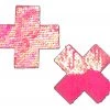 PASTEASE Plus X: Hot Pink & Matte Pink Flip Sequin Cross Nipple Pasties ACCESSORIES
