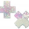 PASTEASE Plus X: Pearl & White Flip Sequin Cross Nipple Pasties