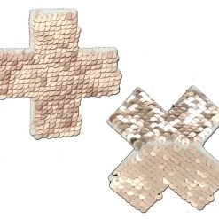 PASTEASE ACCESSORIES Plus X: Rose Gold Shiny & Matte Flip Sequin Cross Nipple Pasties
