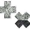PASTEASE Plus X: Silver & Black Flip Sequin Cross Nipple Pasties ACCESSORIES