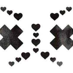 PASTEASE ACCESSORIES Set: Liquid Black Plus X Cross With 6 Mini Hearts And 10 Baby Hearts Nipple & Body Pastie