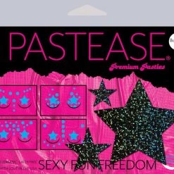 PASTEASE Set: Black Glitter Star With 6 Mini Stars And 10 Baby Stars Nipple & Body Pasties