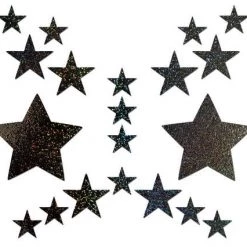 PASTEASE Set: Black Glitter Star With 6 Mini Stars And 10 Baby Stars Nipple & Body Pasties