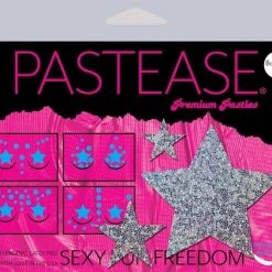 Pastease Set: Silver Glitter Star With 6 Mini Stars And 10 Baby Stars Nipple & Body Pastie