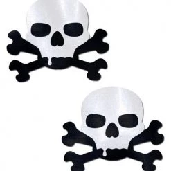 PASTEASE HEADBANGER COLLECTION Skull: Sullen Skull Black & White Nipple Pasties