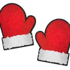 PASTEASE ACCESSORIES Santa: Red And White Santa Mitten Nipple Pasties