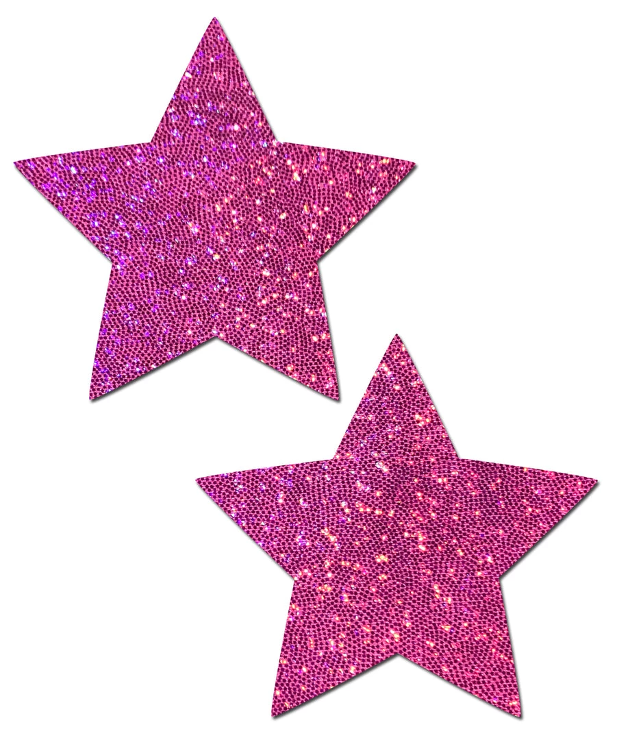PASTEASE ACCESSORIES Star: Hot Pink Glittering Star Nipple Pasties 3 PASTEASE ACCESSORIES Star: Hot Pink Glittering Star Nipple Pasties
