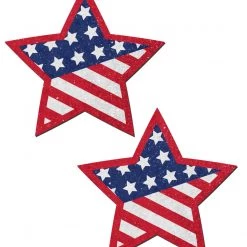PASTEASE Star: Glittering Patriotic USA Red, White & Blue, Stars & Stripes Star Nipple Pasties ACCESSORIES