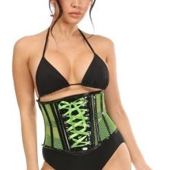 DAISY CORSET Top Drawer Neon Green Patent & Fishnet Underbust Corset WOMEN
