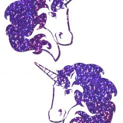 PASTEASE Unicorn: Purple Glitter Unicorn On White Nipple Pasties ACCESSORIES