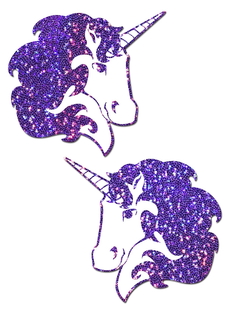 PASTEASE Unicorn: Purple Glitter Unicorn On White Nipple Pasties ACCESSORIES 3 PASTEASE Unicorn: Purple Glitter Unicorn On White Nipple Pasties ACCESSORIES