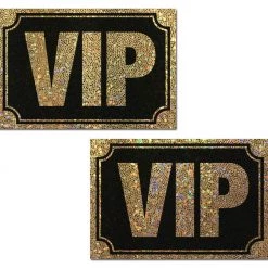 PASTEASE VIP: Gold Glitter VIP On Liquid Black Nipple Pasties