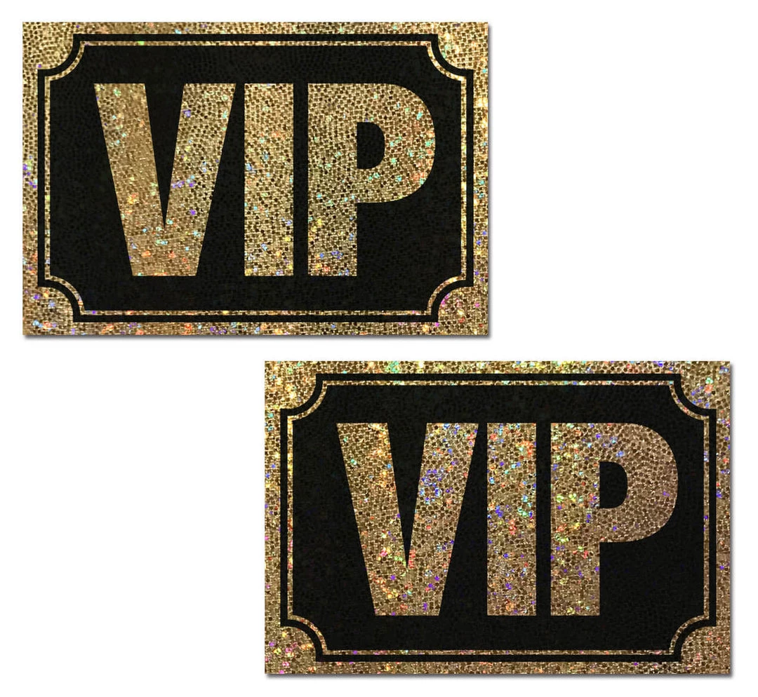 PASTEASE VIP: Gold Glitter VIP On Liquid Black Nipple Pasties 3 PASTEASE VIP: Gold Glitter VIP On Liquid Black Nipple Pasties