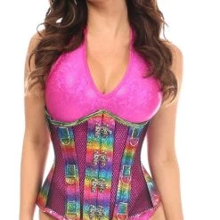DAISY CORSET UNDERBUSTS & CORSETS RAINBOW GLITTER FISHNET UNDER BUST CORSET
